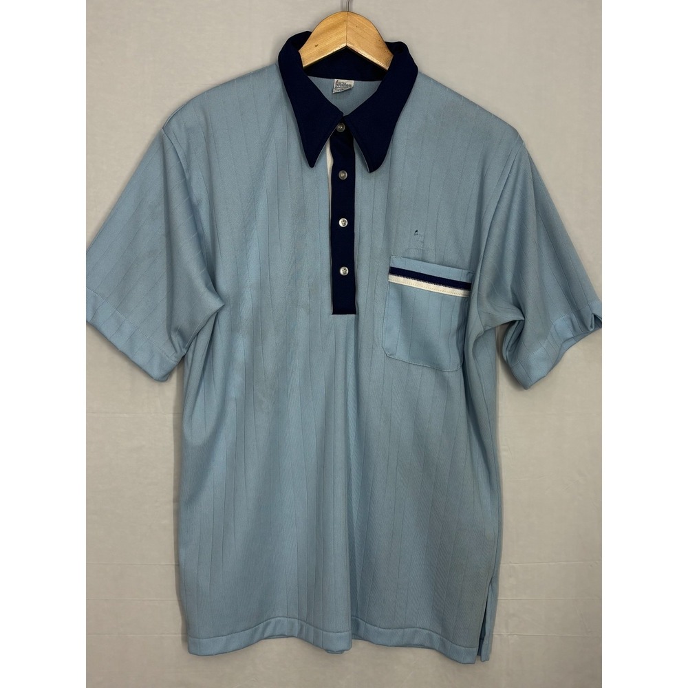 Hilton Bowling Polo Shirt Mens Light Blue K-Chevrolet Short Sleeve Pocket Large